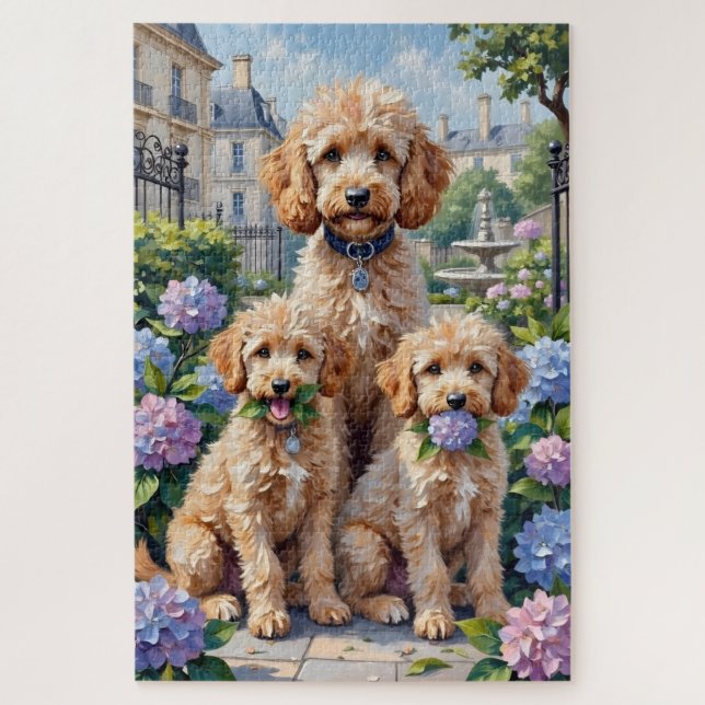 Poodle Hydrangea Garden Art Puzzle (Vertikal)