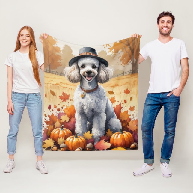 Poodle im Herbst hinterlässt Erntedank Kunst Fleecedecke (Beispiel)