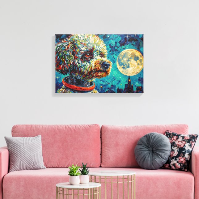 POODLE IM WELTALL-2 LEINWANDDRUCK (Insitu (Wohnzimmer))