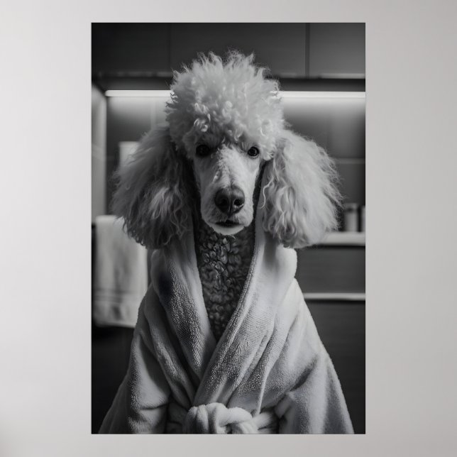 Poodle in Bathrobe Art Print, Funny Dog Bathroom Poster (Vorne)