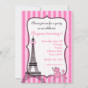Poodle in Paris Pink gestreift Eiffelturm Chic Einladung