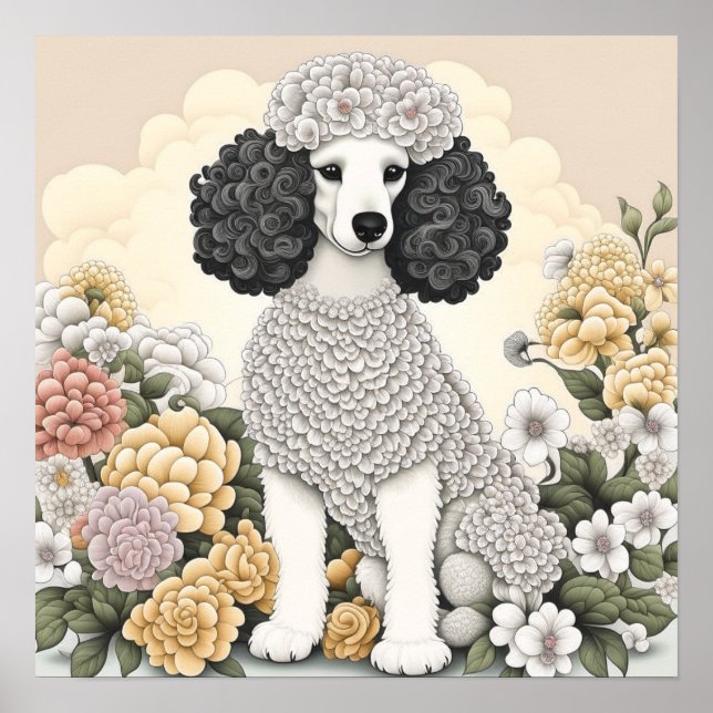 Poodle in Whimsikalen Blume Poster (Vorne)