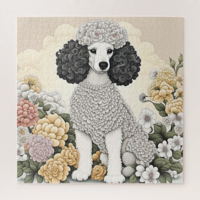 Poodle in Whimsikalen Blume Puzzle (Vertikal)