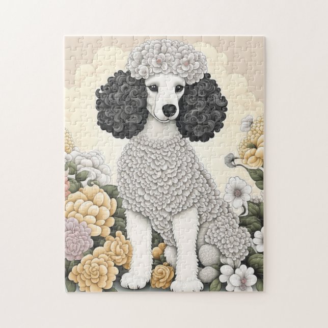 Poodle in Whimsikalen Blume Puzzle (Vertikal)