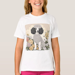 Poodle in Whimsikalen Blume T-Shirt