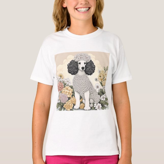 Poodle in Whimsikalen Blume T-Shirt (Vorderseite)