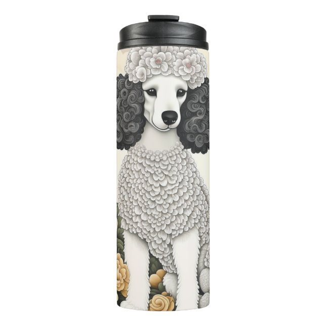 Poodle in Whimsikalen Blume Thermosbecher (Vorderseite)