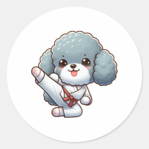 Poodle Karate High Kick Kampfsport Runder Aufkleber