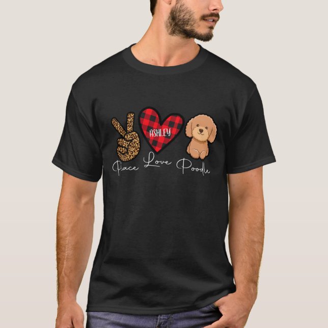 Poodle Kariert Peace Liebe Niedlich Dog T-Shirt (Vorderseite)
