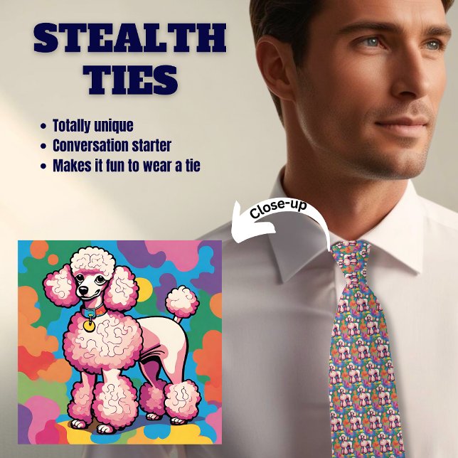 Poodle Lover's farbenfrohe rosa Stealth-Krawatte Krawatte (Von Creator hochgeladen)