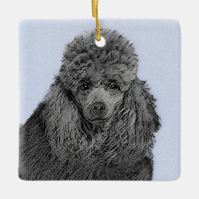 Poodle Malerei Miniaturspielzeug Schwarze Kunst Keramikornament (Vorderseite)