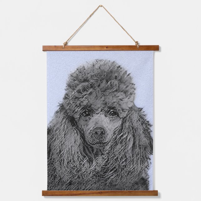 Poodle Malerei Miniaturspielzeug Schwarze Kunst Wandteppich Mit Holzrahmen (Vorderseite)