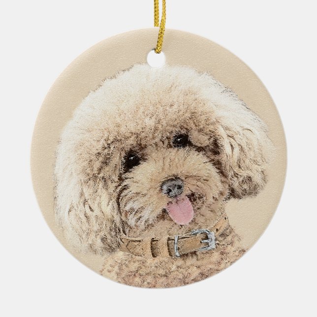 Poodle Miniatur Spielzeug Apricot Cream Brown Dog  Keramik Ornament (Vorne)
