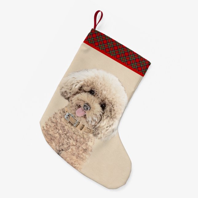 Poodle Miniatur Spielzeug Apricot Cream Brown Dog  Kleiner Weihnachtsstrumpf (Vorderansicht (hängend))