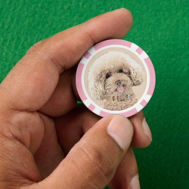 Poodle Miniatur Spielzeug Apricot Cream Brown Dog  Pokerchips (Hand)