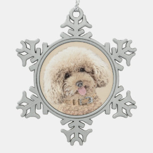 Poodle Miniatur Spielzeug Apricot Cream Brown Dog  Schneeflocken Zinn-Ornament