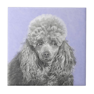 Poodle Miniatur Spielzeug Silver Gray Blue Hund Ku Fliese