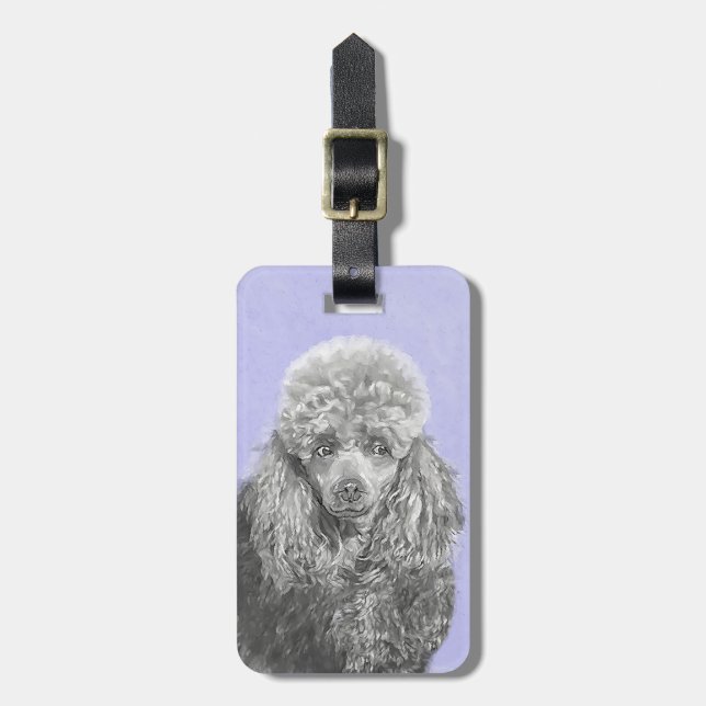 Poodle Miniatur Spielzeug Silver Gray Blue Hund Ku Gepäckanhänger (Vorderseite vertikal)