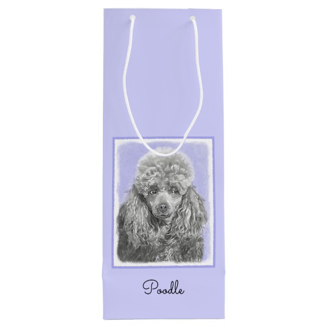 Poodle Miniatur Spielzeug Silver Gray Blue Hund Ku Geschenktüte Für Weinflaschen (Rückseite)