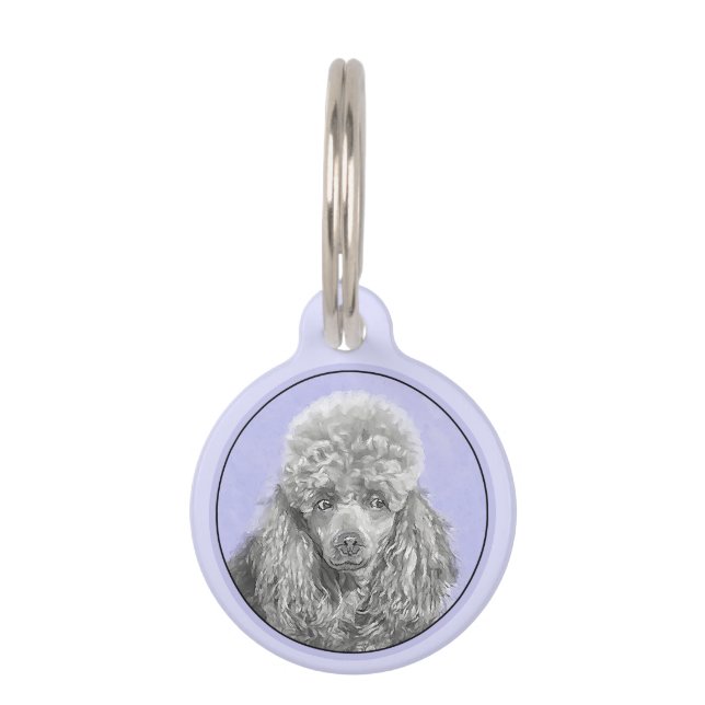 Poodle Miniatur Spielzeug Silver Gray Blue Hund Ku Haustiermarke (Vorderseite)