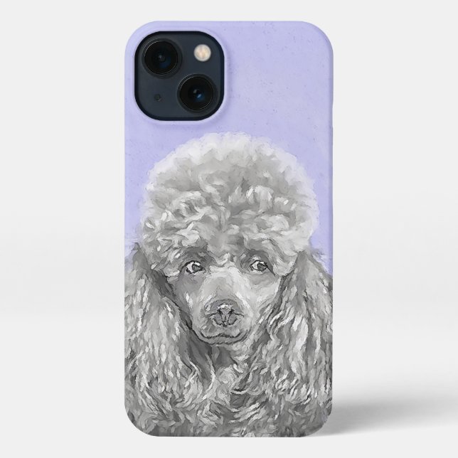 Poodle Miniatur Spielzeug Silver Gray Blue Hund Ku iPhone Hülle (Rückseite)