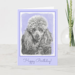 Poodle Miniatur Spielzeug Silver Gray Blue Hund Ku Karte