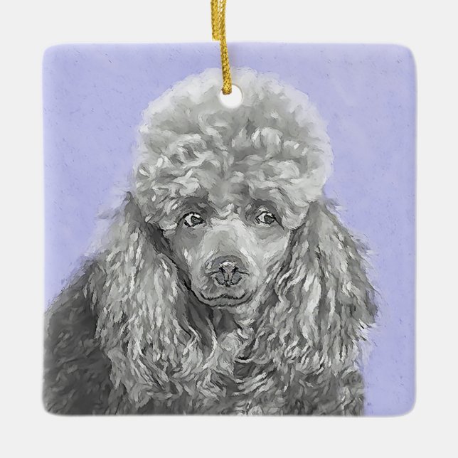 Poodle Miniatur Spielzeug Silver Gray Blue Hund Ku Keramikornament (Vorderseite)