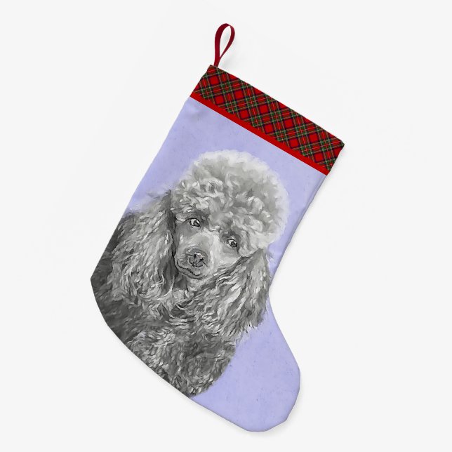 Poodle Miniatur Spielzeug Silver Gray Blue Hund Ku Kleiner Weihnachtsstrumpf (Vorderansicht (hängend))