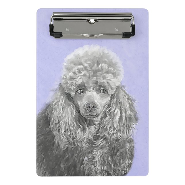 Poodle Miniatur Spielzeug Silver Gray Blue Hund Ku Mini Klemmbrett (Vorderseite)