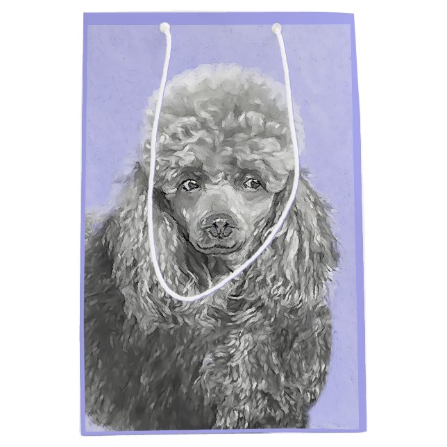 Poodle Miniatur Spielzeug Silver Gray Blue Hund Ku Mittlere Geschenktüte (Vorderseite)