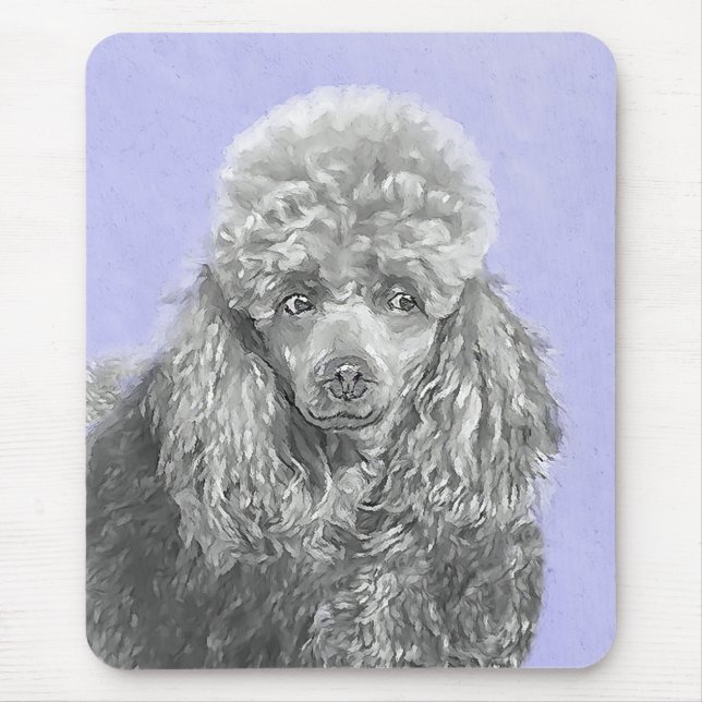 Poodle Miniatur Spielzeug Silver Gray Blue Hund Ku Mousepad (Vorne)