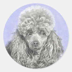 Poodle Miniatur Spielzeug Silver Gray Blue Hund Ku Runder Aufkleber
