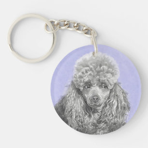 Poodle Miniatur Spielzeug Silver Gray Blue Hund Ku Schlüsselanhänger