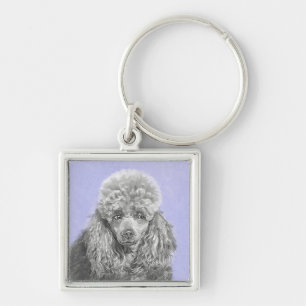 Poodle Miniatur Spielzeug Silver Gray Blue Hund Ku Schlüsselanhänger