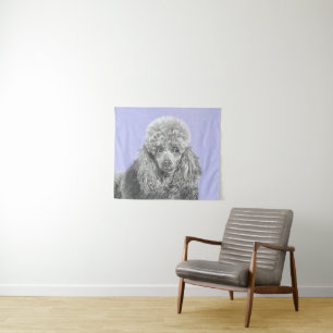 Poodle Miniatur Spielzeug Silver Gray Blue Hund Ku Wandteppich