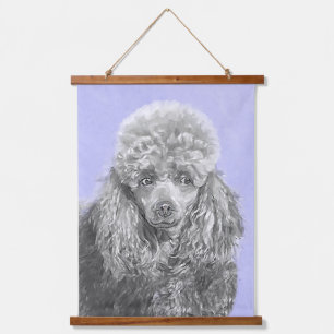 Poodle Miniatur Spielzeug Silver Gray Blue Hund Ku Wandteppich Mit Holzrahmen