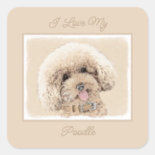 Poodle Miniaturspielzeug Apricot Cream Brown Dog A Quadratischer Aufkleber