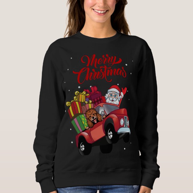 Poodle mit dem Weihnachtsmann im roten Lkw-Hund Sweatshirt (Vorderseite)