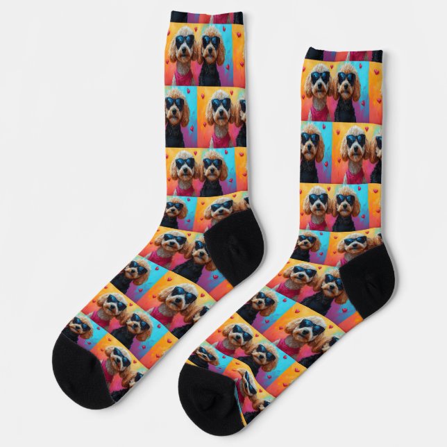 Poodle mit Herzinfarkt Rose Valentinstag Socken (Linkes Detail)