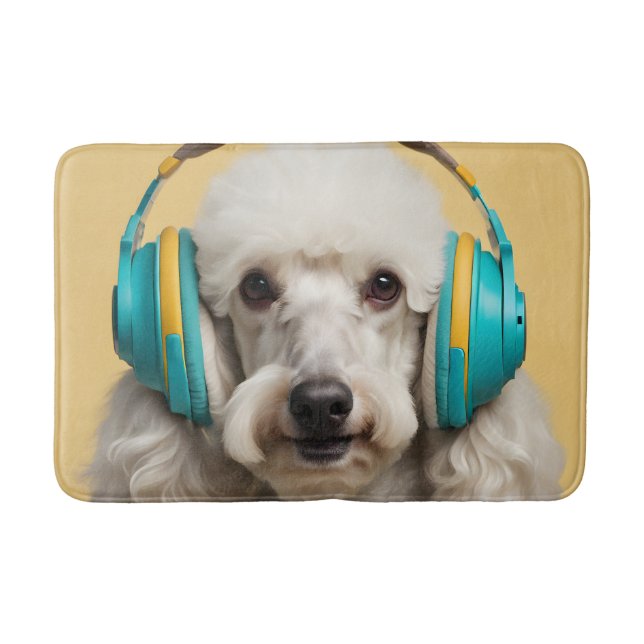 Poodle mit Kopfhörer Badematte (Vorderseite)
