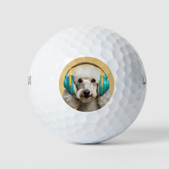Poodle mit Kopfhörer Golfball (Vorderseite)