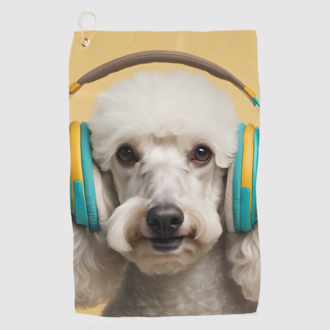 Poodle mit Kopfhörer Golfhandtuch (Vorderseite)