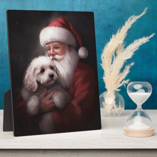 Poodle mit Weihnachtsmann Weihnachten Fotoplatte (Seite)