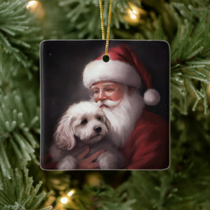 Poodle mit Weihnachtsmann Weihnachten Keramikornament