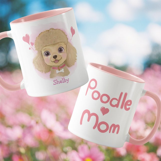 Poodle Mom Watercolor Mug with Custom Name Tasse (Von Creator hochgeladen)