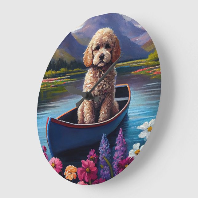 Poodle on a Paddle: Ein Landschaftliches Abenteuer Große Wanduhr (Winkel)