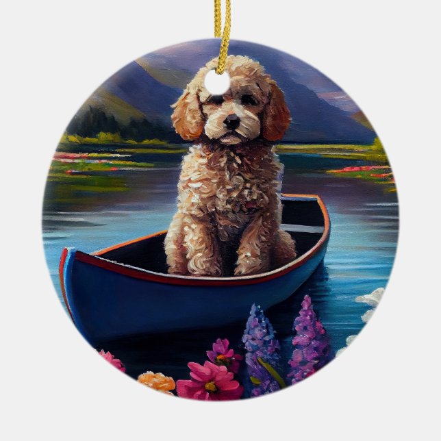 Poodle on a Paddle: Ein Landschaftliches Abenteuer Keramik Ornament (Vorne)