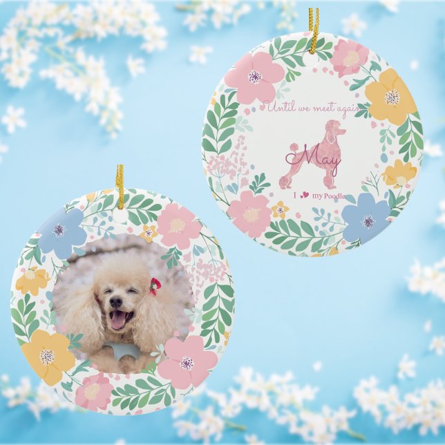Poodle Pastel Pink Custom Photo & Name Memorial  Keramik Ornament (Von Creator hochgeladen)