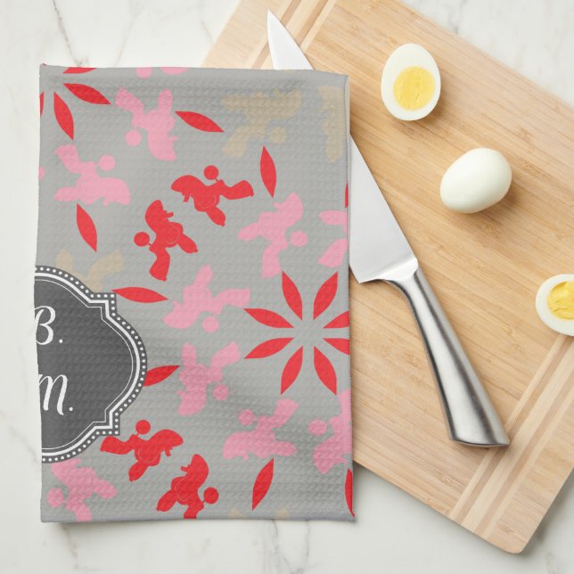 Poodle Pattern Monogrammiert Geschirrtuch (Viertel Falte)