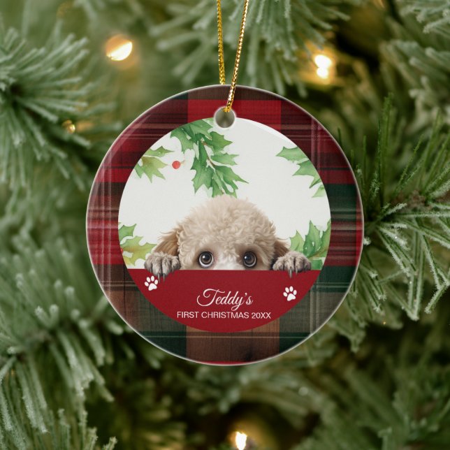 Poodle Personalisiert First Christmas Keramik Ornament (Baum)